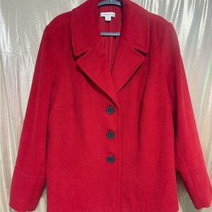Coldwater Creek Women's Red Classic Notch-Collar Pea Coat
